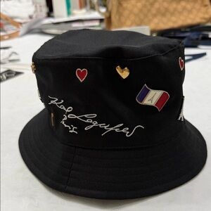 Karl Lagerfeld Black Hat with Heart and Flag Accents